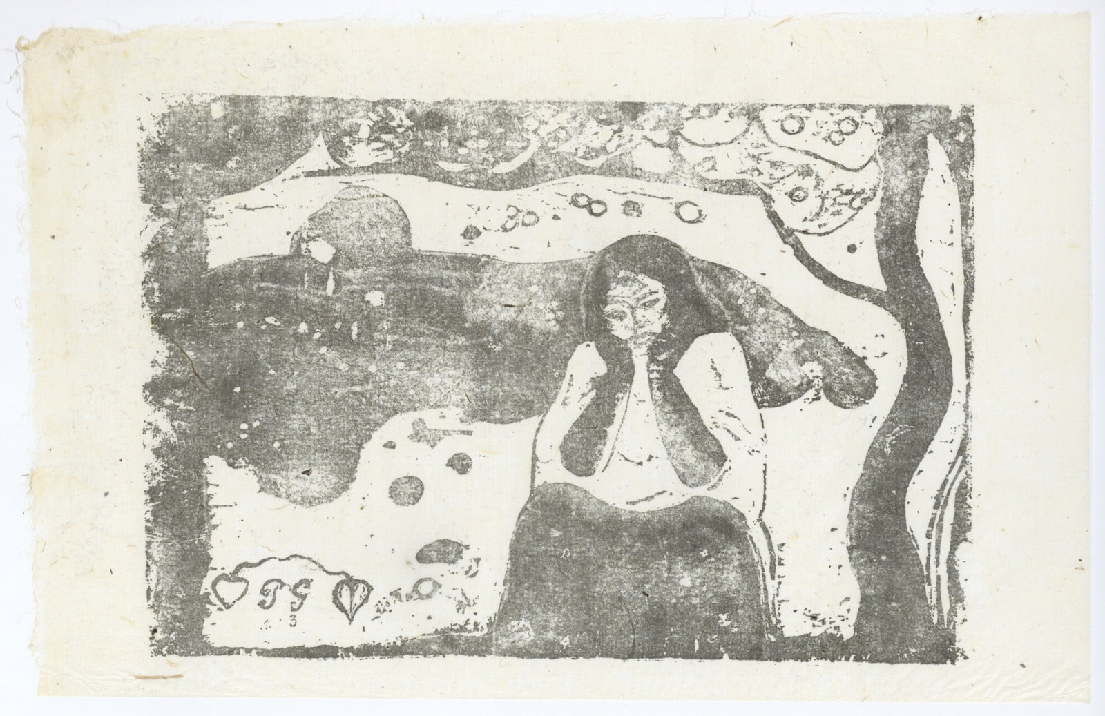 Paul Gauguin "Miseres Humaines, souvenir de Bretagne": Title: Paul Gauguin "Miseres Humaines, souvenir de Bretagne" Description: The English title is "Human Misery, Souvenir of Brittany". This impression (after the original woodcut) was printed on japon