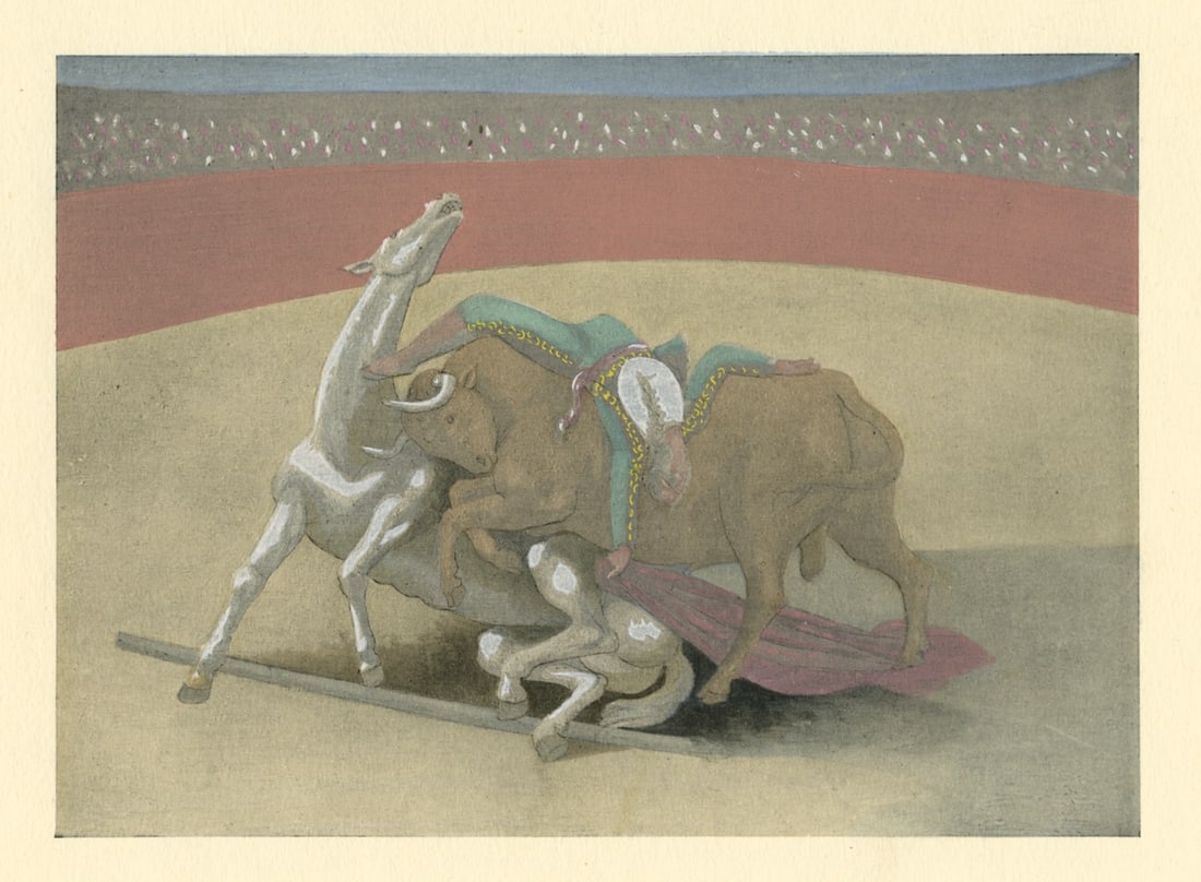 Pablo Picasso "Courses de taureaux" pochoir: Title: Pablo Picasso "Courses de taureaux" pochoir Description: Medium: pochoir (after the watercolor). Printed in Paris in 1924 and published by Albert Morancé for "L'Art d'Aujourd'hui", and now