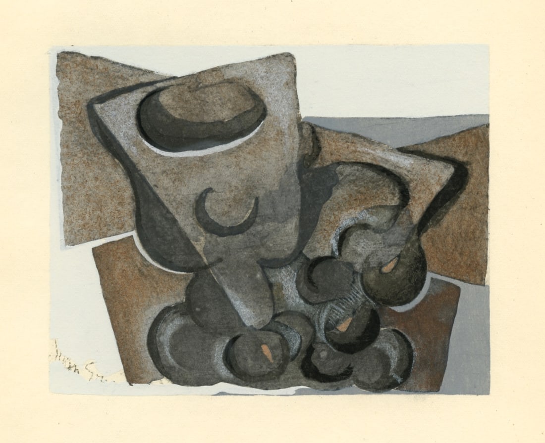 Juan Gris 1929 pochoir: Title: Juan Gris 1929 pochoir Description: Medium: pochoir (after the watercolor). Printed in Paris in 1929 at the atelier of Daniel Jacomet for L'Art Cubiste. Image size: 4 1/2 x 5 1/2 inches (112 x