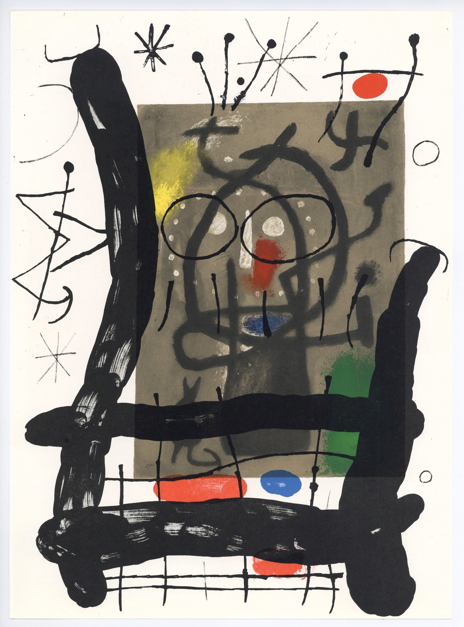 Joan Miro original lithograph, 1965: Title: Joan Miro original lithograph, 1965 Description: Medium: original lithograph. Printed in 1965 for the art revue Derriere le Miroir (issue number 151-152) and published in Paris by Maeght.
