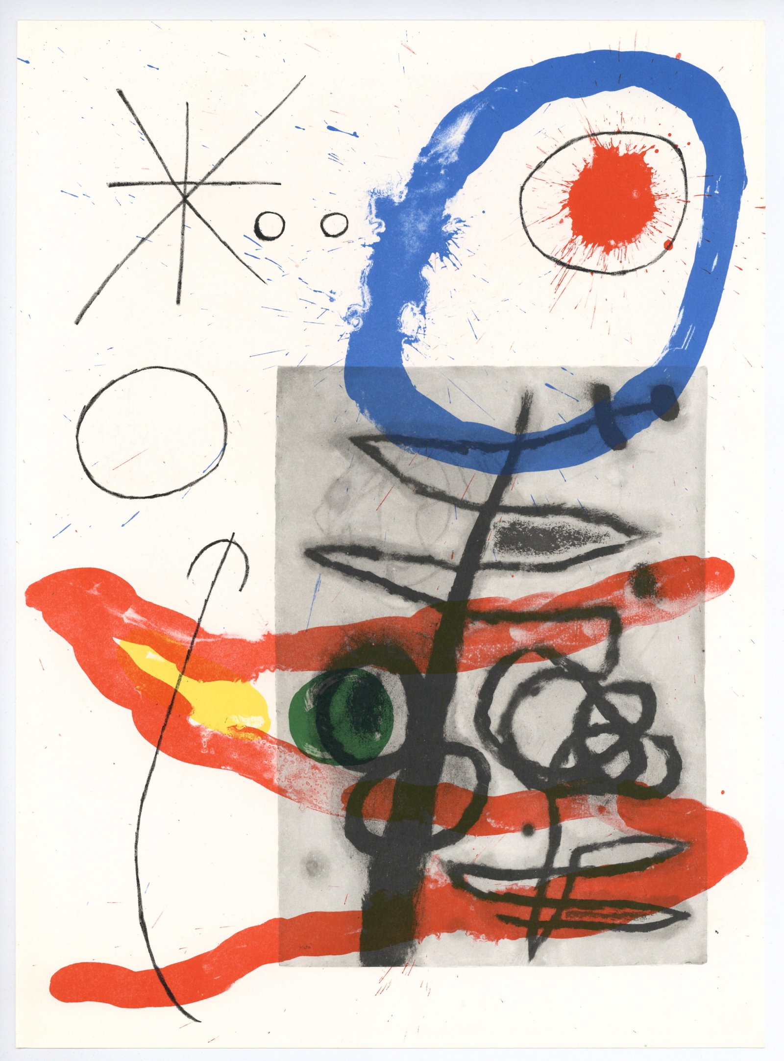 Joan Miro original lithograph, 1965: Title: Joan Miro original lithograph, 1965 Description: Medium: original lithograph. Printed in 1965 for the art revue Derriere le Miroir (issue number 151-152) and published in Paris by Maeght.