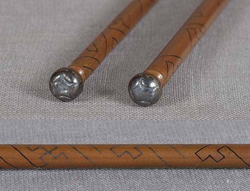 19c tea ceremony HIBASHI charcoal chopsticks SILVER INLAYS - 3