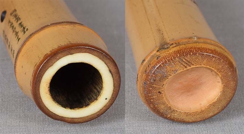 1910s bamboo Japanese pipe case Goddess KANNON signed - 4
