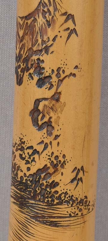 1910s bamboo Japanese pipe case Goddess KANNON signed - 6