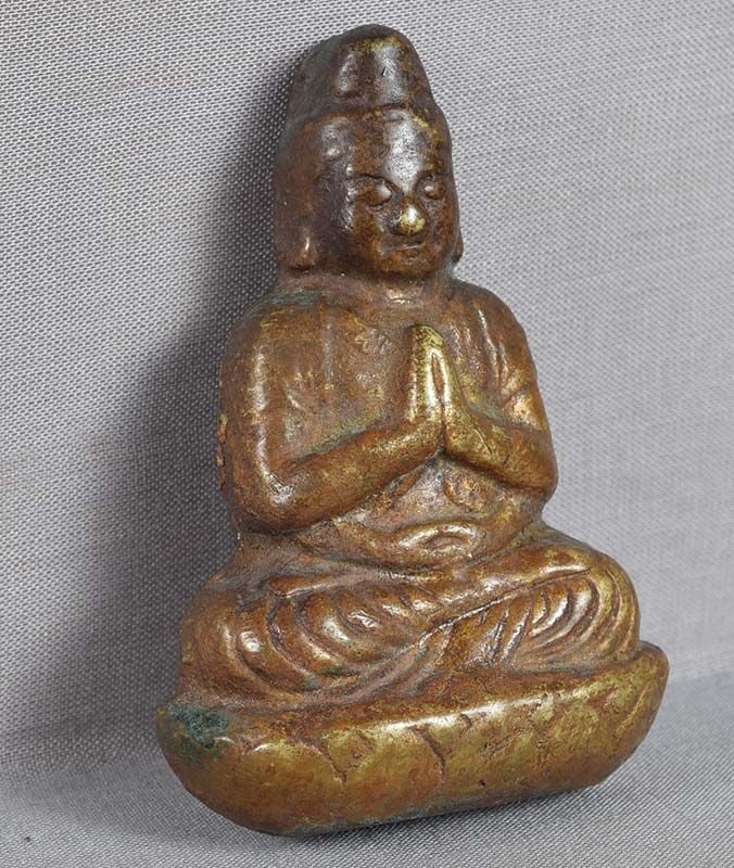 19c Japanese bronze PRAYING BUDDHA altar piece - 4