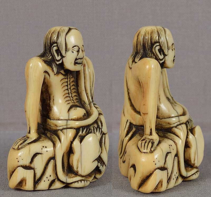 18c netsuke EMACIATED GAMA SENNIN with toad - 2