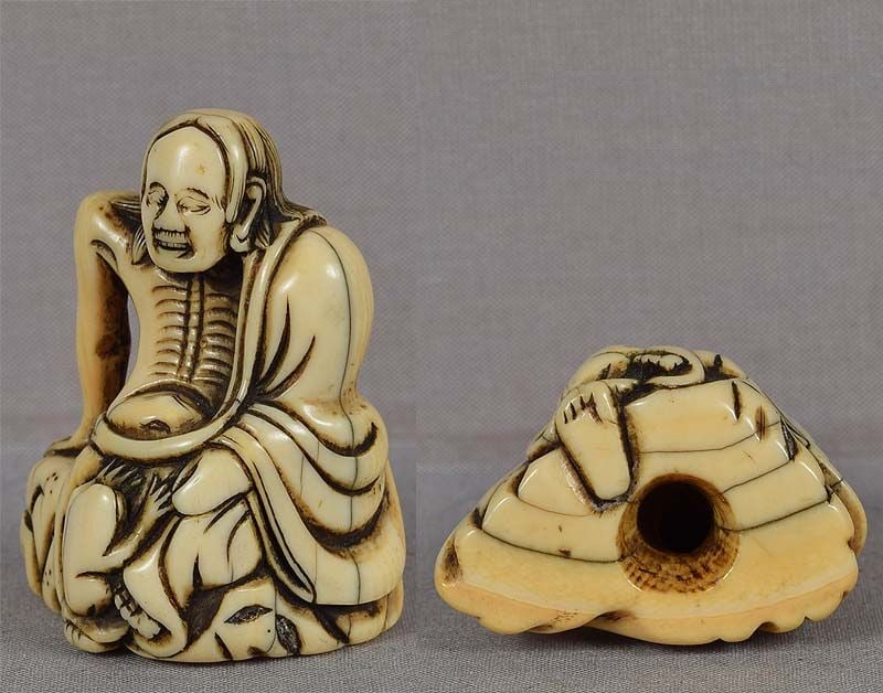18c netsuke EMACIATED GAMA SENNIN with toad - 4