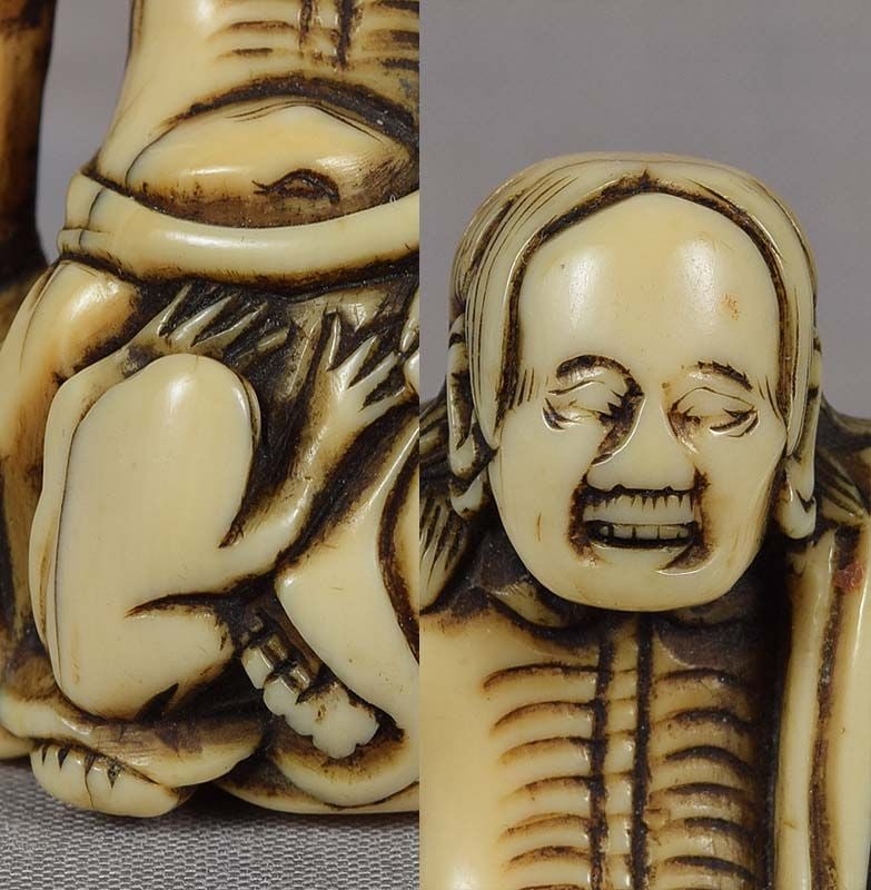 18c netsuke EMACIATED GAMA SENNIN with toad - 6