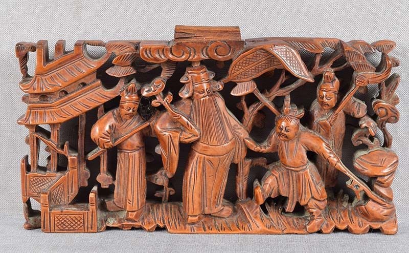 19c Chinese architectural panel CHINESE SCHOLAR with attendants (1 of 6)
