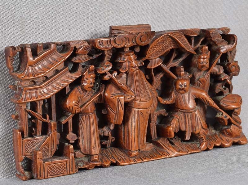 19c Chinese architectural panel CHINESE SCHOLAR with attendants - 2