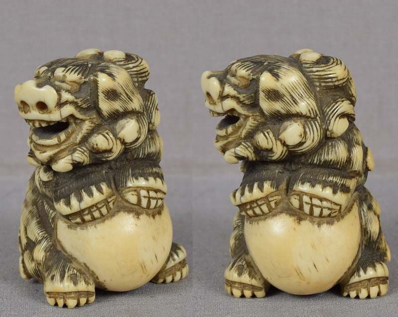18c netsuke SHISHI with ball - 3