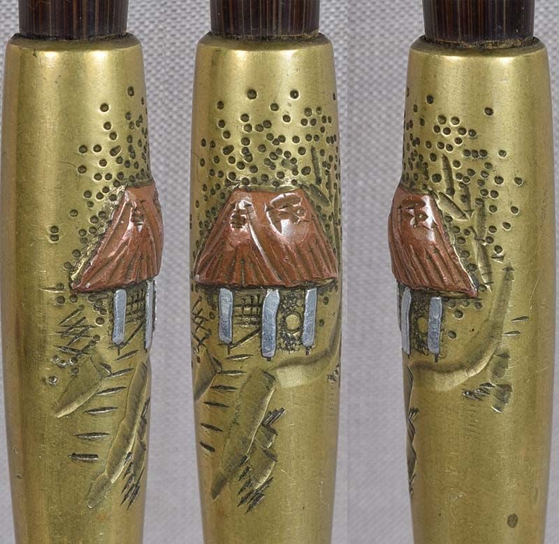19c Japanese TOBACCO PIPE scholar hut - 2
