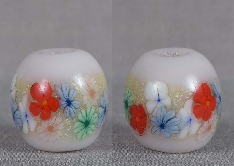 Japanese glass OJIME tombodama FLOWER BAND silver foil - 2