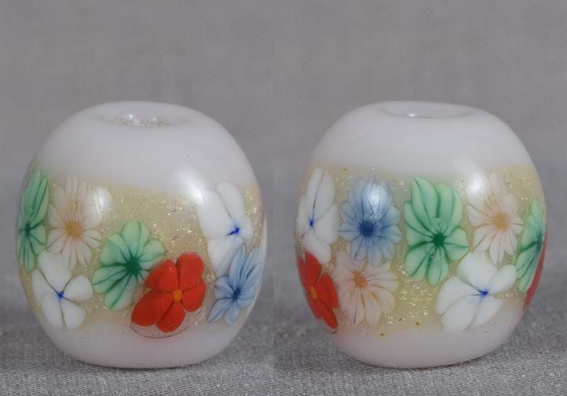 Japanese glass OJIME tombodama FLOWER BAND silver foil - 3