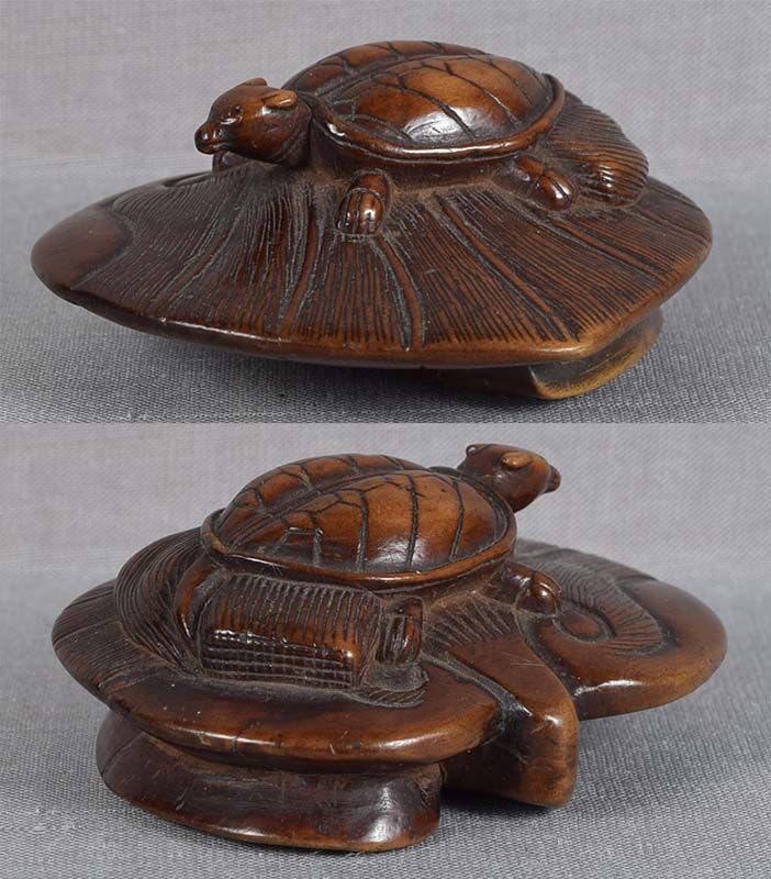 18c netsuke MINOGAME TURTLE on water lily - 3