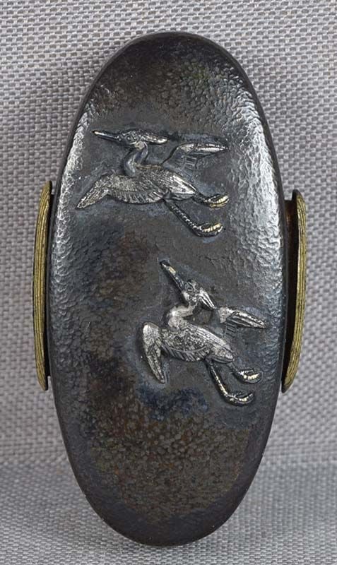 19c Japanese sword KASHIRA silver cranes (1 of 5)