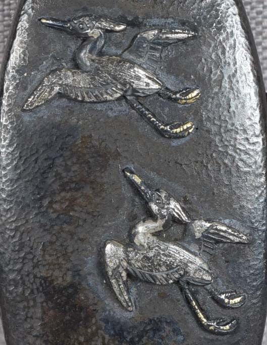19c Japanese sword KASHIRA silver cranes - 2