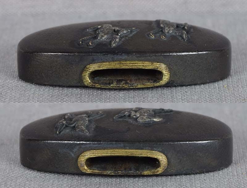 19c Japanese sword KASHIRA silver cranes - 3