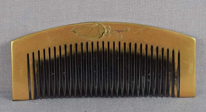 19c Japanese lacquer buffalo horn KUSHI hair comb by MITSUSADA - 2