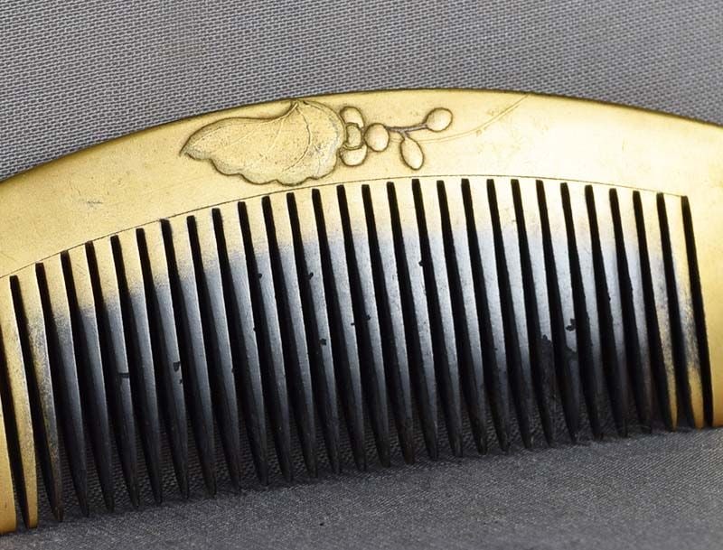 19c Japanese lacquer buffalo horn KUSHI hair comb by MITSUSADA - 5
