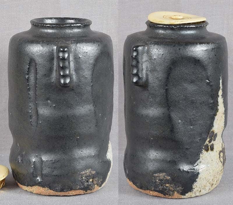 19c tea ceremony BLACK ORIBE tea caddy CHAIRE - 2