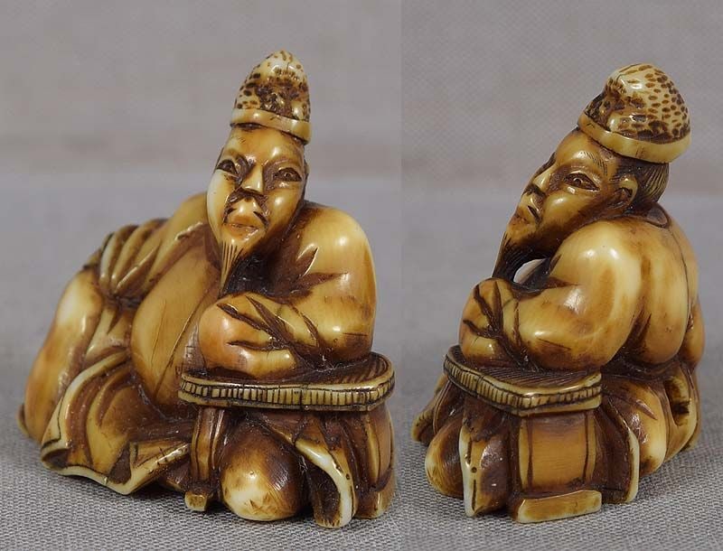 19c netsuke poet HITOMARO by RYUKOSAI ex MANG - 3