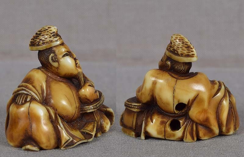 19c netsuke poet HITOMARO by RYUKOSAI ex MANG - 4