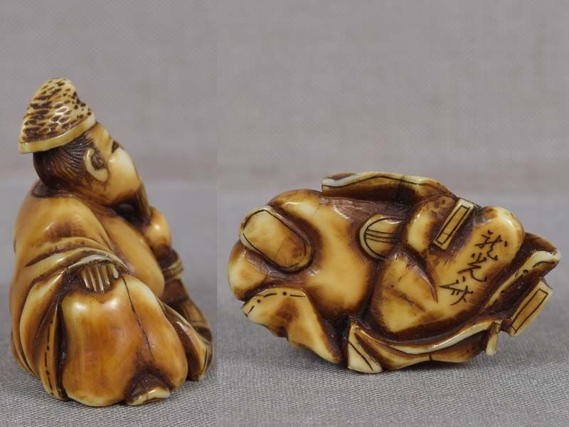 19c netsuke poet HITOMARO by RYUKOSAI ex MANG - 5