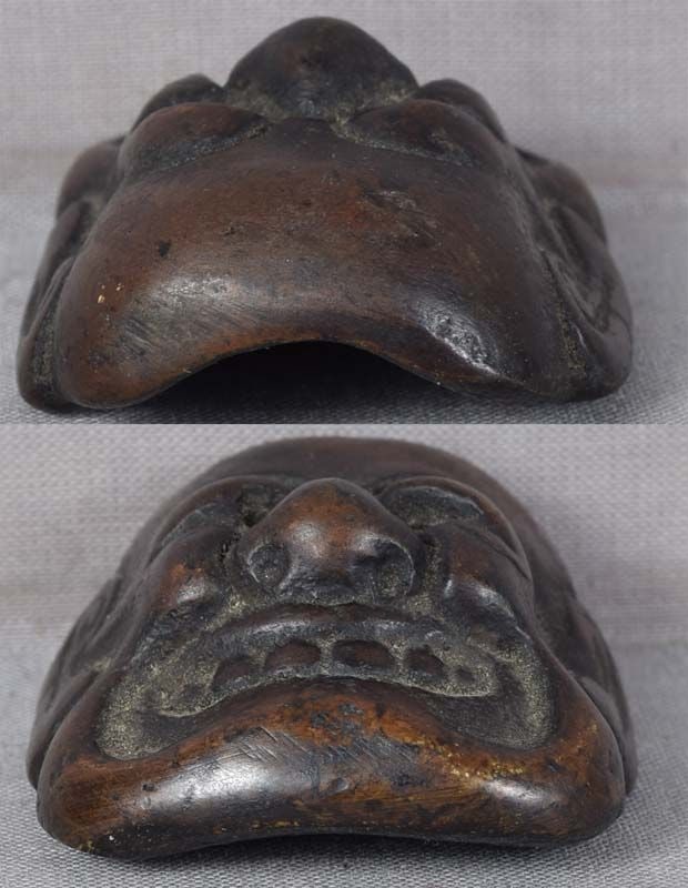19c bronze netsuke mask BUAKU by SEKIZAN - 4