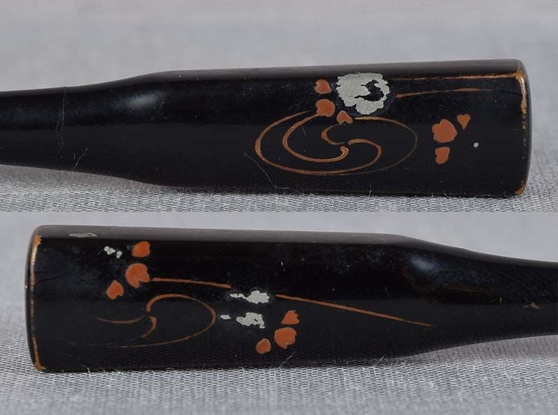 Vintage Japanese lacquer KANZASHI hair pin FLOWERS & stream - 4