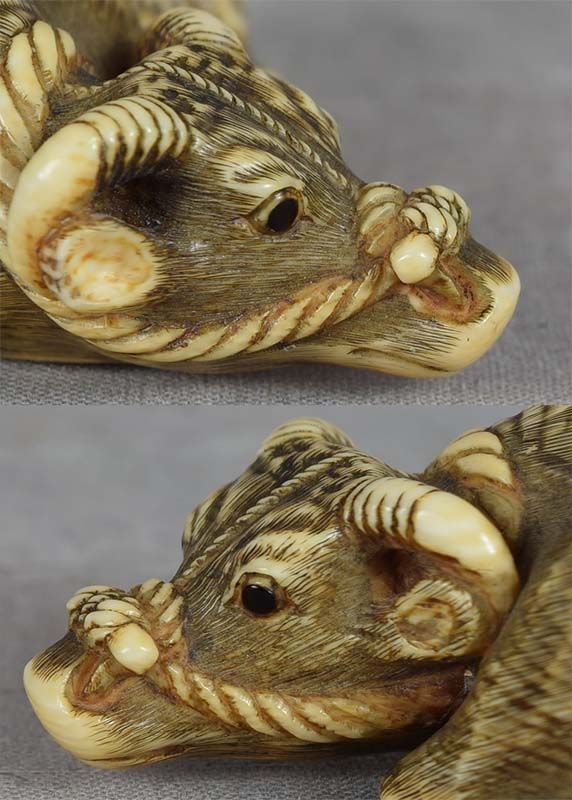 18c netsuke COW with BOY & RAT by TOMOTADA - 6