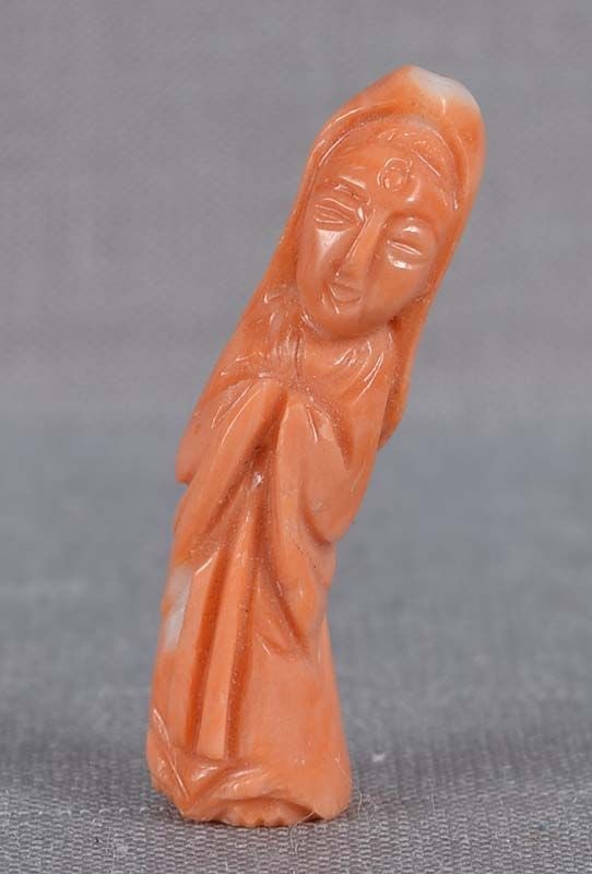 1900s Chinese red CORAL CARVING Guanyin (1 of 5)
