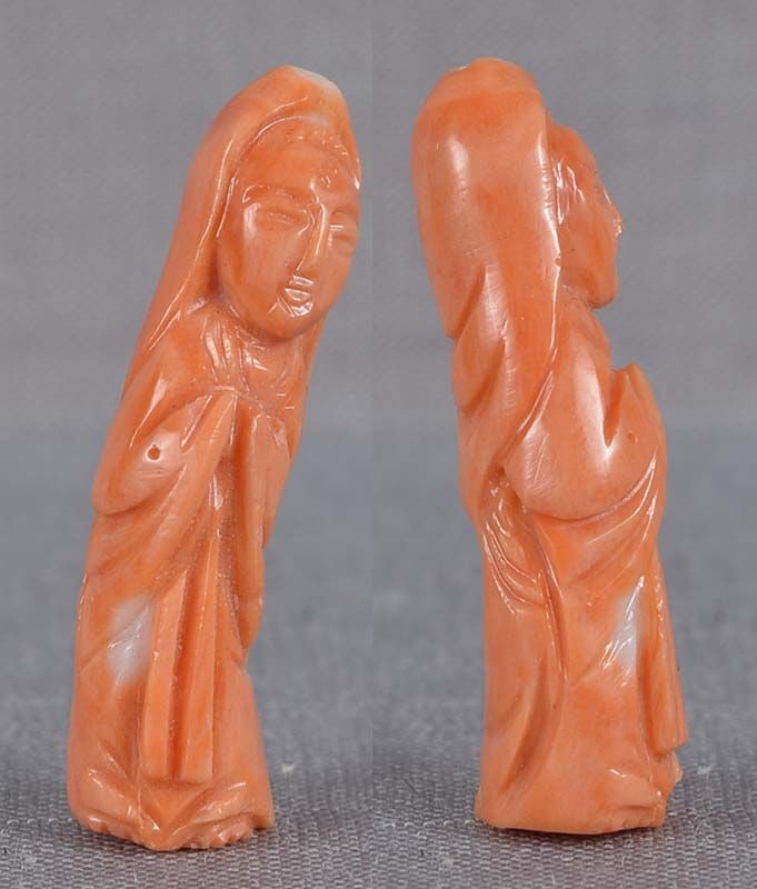 1900s Chinese red CORAL CARVING Guanyin - 2