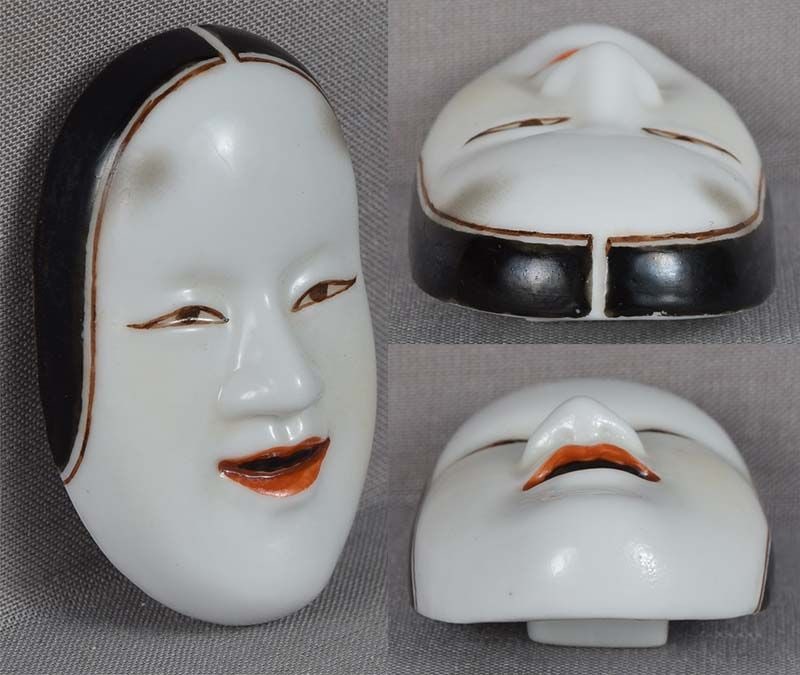 Porcelain netsuke / OBIDOME mask Waka-Onna by KOSUZU - 4