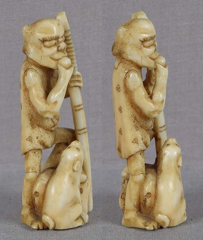 Early 19c marine netsuke ONI with club & PUPPY - 3