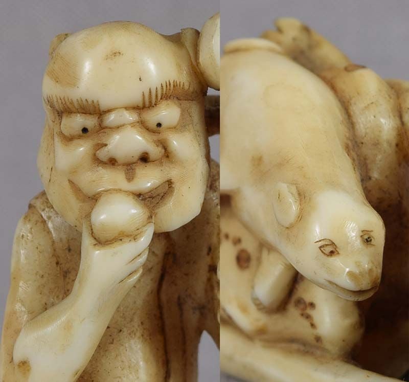 Early 19c marine netsuke ONI with club & PUPPY - 4