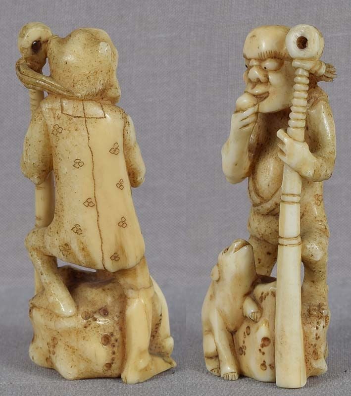 Early 19c marine netsuke ONI with club & PUPPY - 5