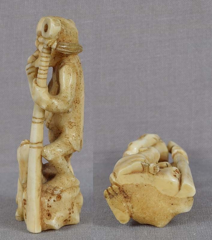 Early 19c marine netsuke ONI with club & PUPPY - 6