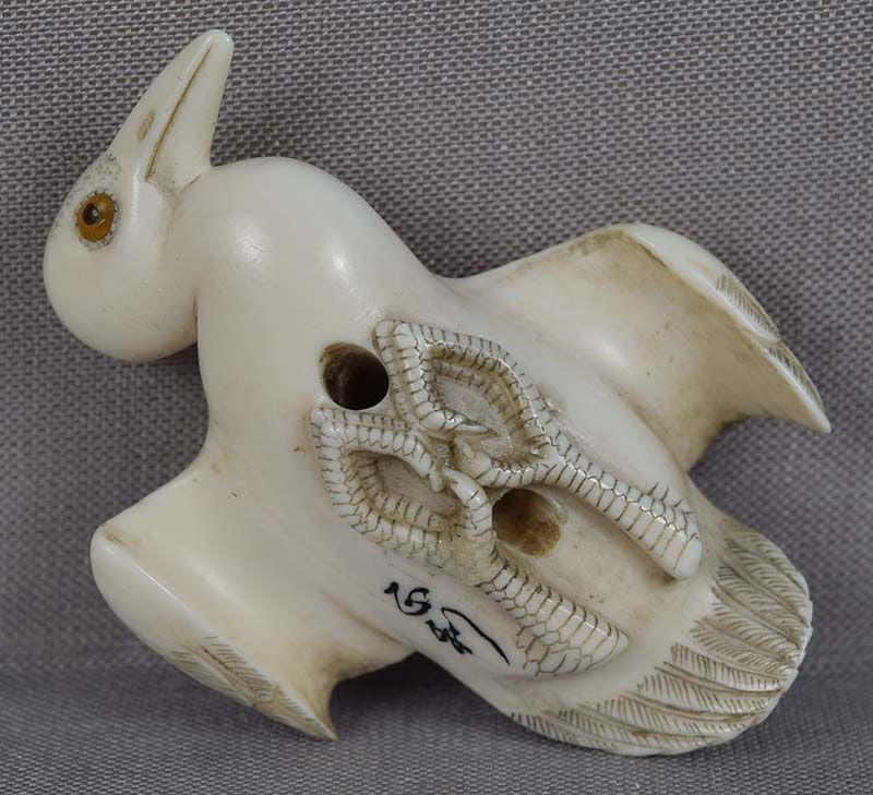 19c netsuke CRANE IN FLIGHT by MASATOSHI - 2