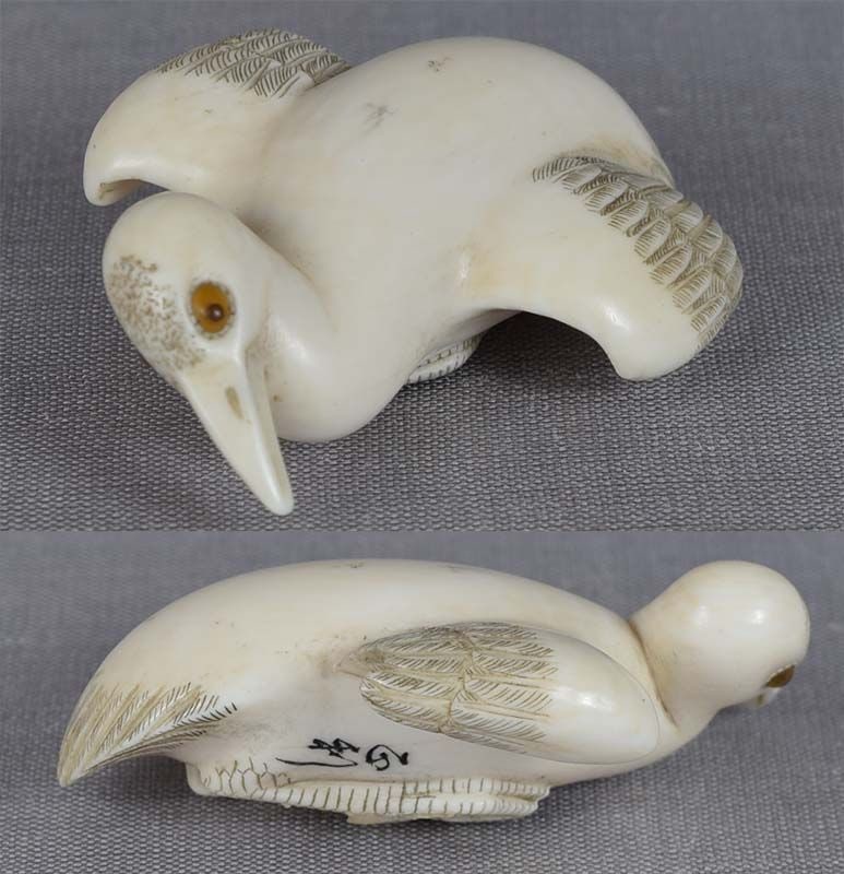 19c netsuke CRANE IN FLIGHT by MASATOSHI - 5