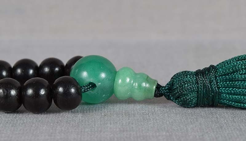 19c Chinese wood & jadeite BUDDHIST ROSARY mala - 3