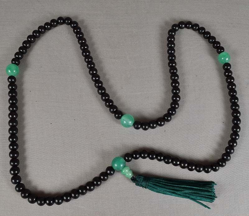 19c Chinese wood & jadeite BUDDHIST ROSARY mala - 4