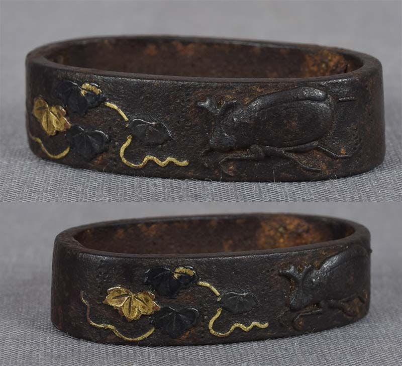 19c Japanese sword FUCHI KASHIRA SPIDER & BEETLE - 3