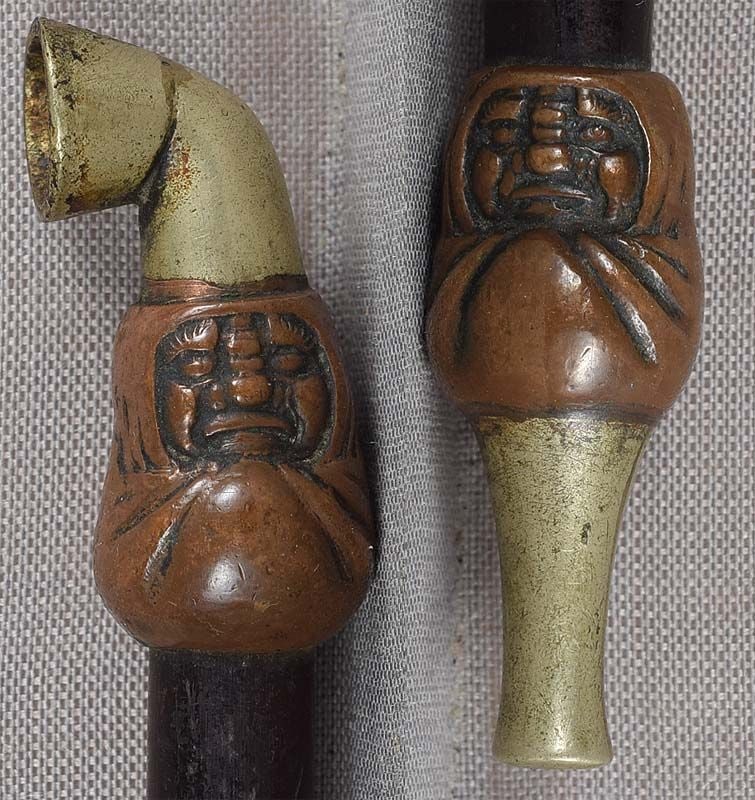 19c Japanese bronze TOBACCO PIPE DARUMA - 2