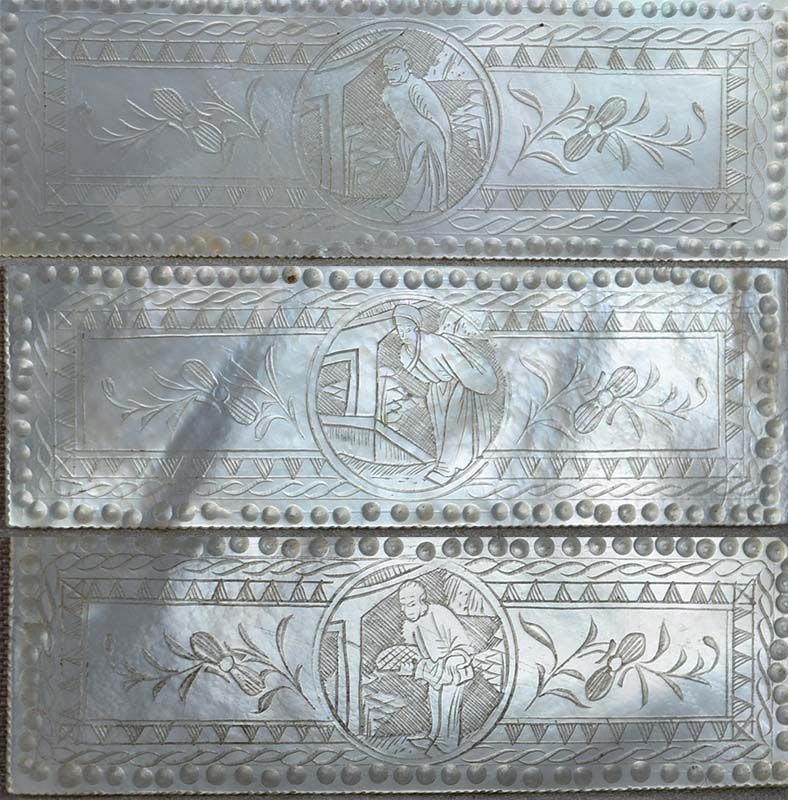 16 mother of pearl 19c Chinese export LOO CHIPS / COUNTERS - 3