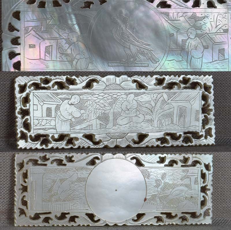 16 mother of pearl 19c Chinese export LOO CHIPS / COUNTERS - 5