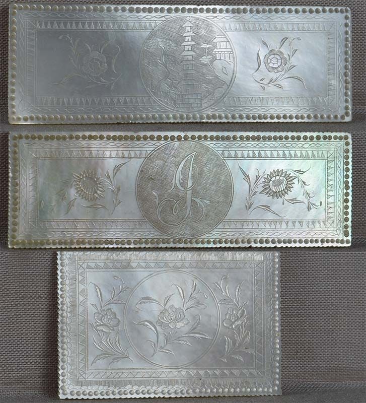 16 mother of pearl 19c Chinese export LOO CHIPS / COUNTERS - 6