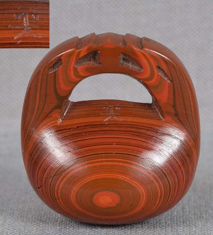 19c lacquer netsuke BUDDHIST GONG by MITSU (1 of 4)