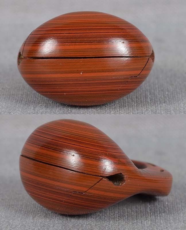 19c lacquer netsuke BUDDHIST GONG by MITSU - 3
