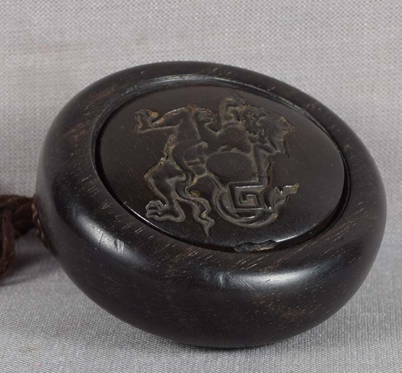 19c kagamibuta netsuke buffalo horn THUNDER GOD RAIDEN - 4
